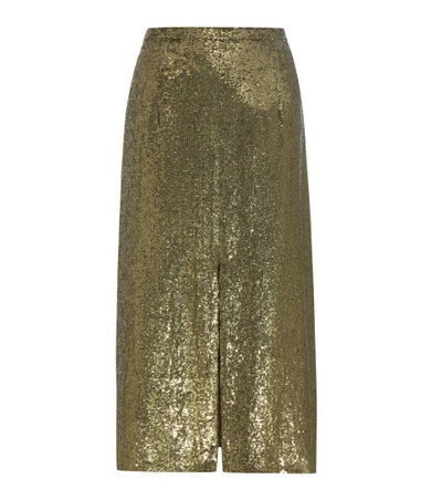 Nina Ricci Sequinned Silk Skirt In Green