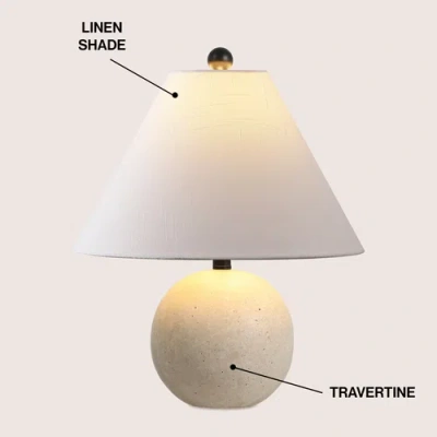 Jonathan Y Liza Modern Minimalist Travertine Globe Led Table Lamp In White