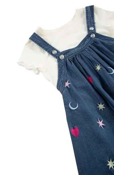 Peek Aren't You Curious Kids' Celestial Embroidered Pinafore & T-shirt Set In Blue