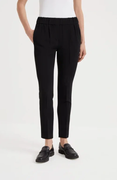 Brunello Cucinelli Crepe Cady Slim-leg Ankle Pull-on Pants In Black