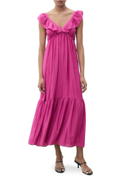 Mango Cap Sleeve Ruffle Midi Dress In Pink