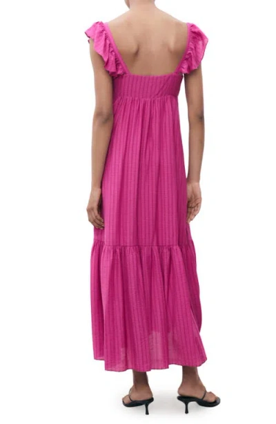 Mango Cap Sleeve Ruffle Midi Dress In Pink