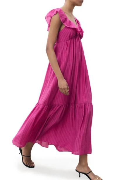 Mango Cap Sleeve Ruffle Midi Dress In Pink
