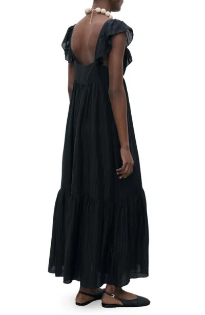 Mango V Neck Tiered Maxi Dress In Black