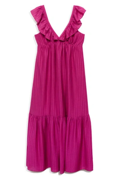 Mango Cap Sleeve Ruffle Midi Dress In Pink