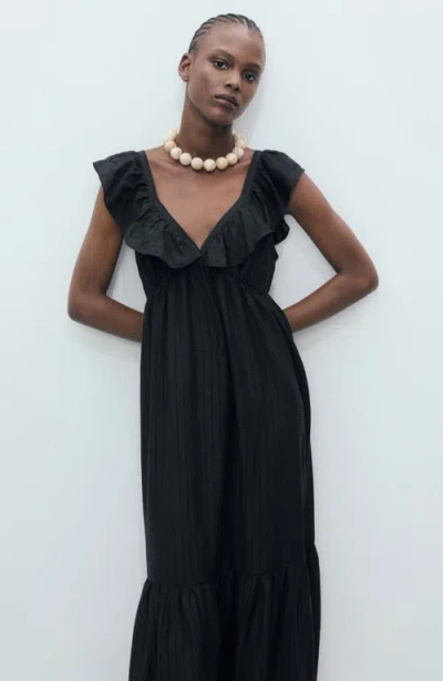 Mango V Neck Tiered Maxi Dress In Black