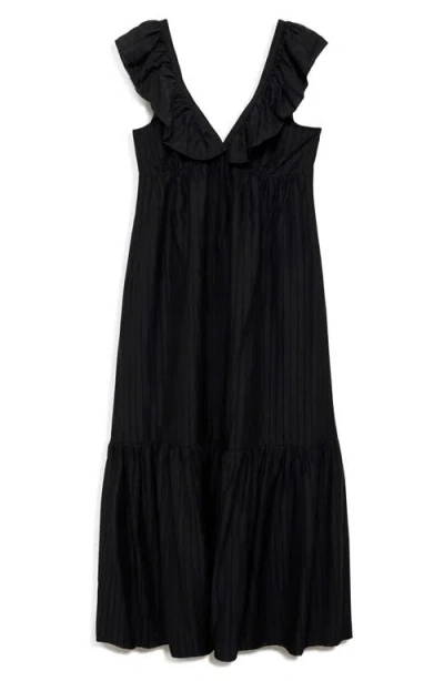 Mango V Neck Tiered Maxi Dress In Black