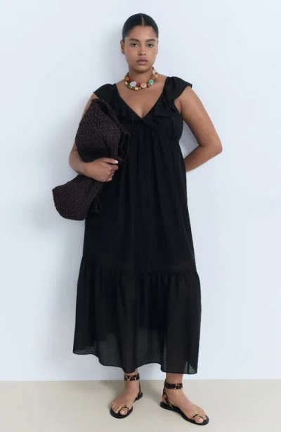 Mango V Neck Tiered Maxi Dress In Black