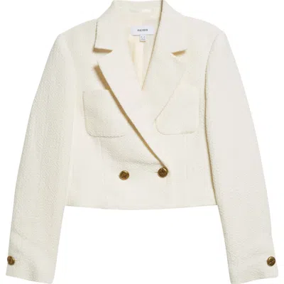 Reiss Womens Mia Double-breasted Cropped Stretch Cotton-blend Blazer White In Neutral