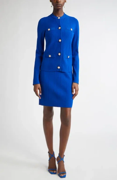 St John St. John Collection Moving Ribs Pointelle Knit Jacket In Blue