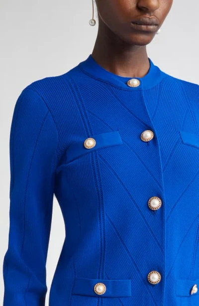 St John St. John Collection Moving Ribs Pointelle Knit Jacket In Blue