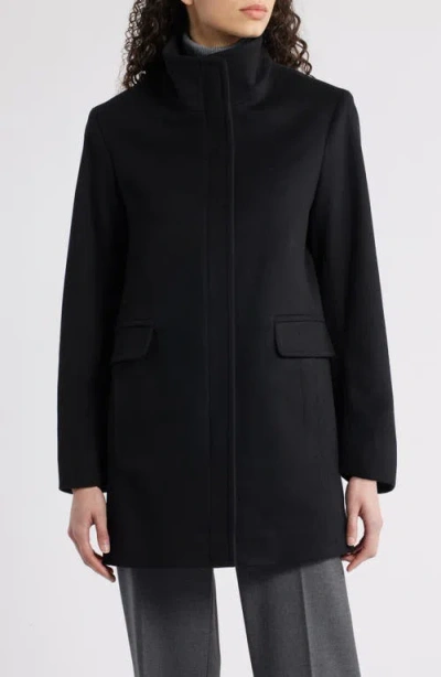 Fleurette Zoey Stand Collar Wool Car Coat In Black