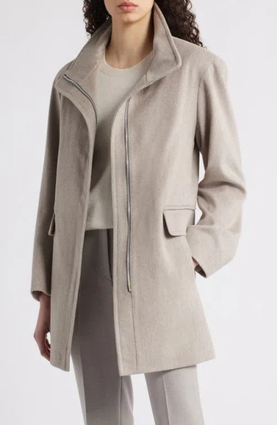 Fleurette Zoey Stand Collar Wool Car Coat In Neutral