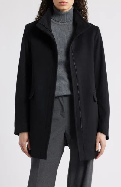 Fleurette Zoey Stand Collar Wool Car Coat In Black