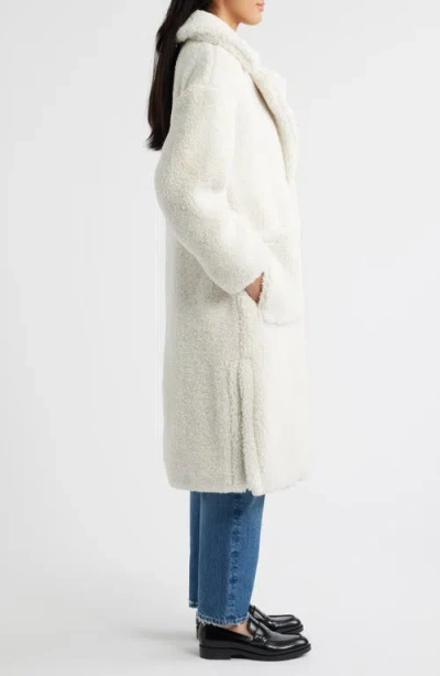 Bcbg Notch Collar Faux Shearling Long Coat In White