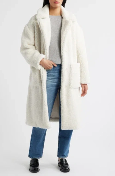 Bcbg Notch Collar Faux Shearling Long Coat In White