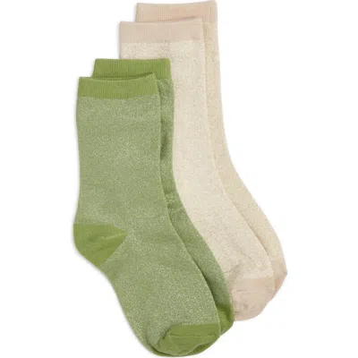 High Heel Jungle Assorted 2-pack Metallic Crew Socks In Green