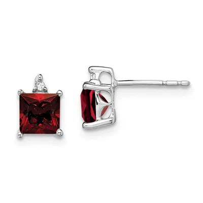 Diamond2deal 14k White Gold Princess Garnet And Diamond Earrings