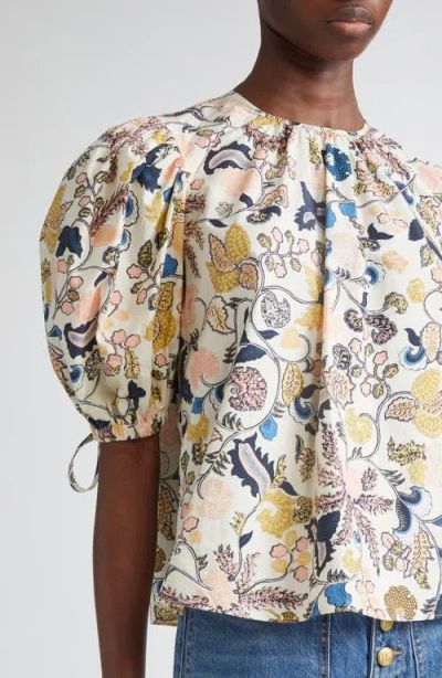 Ulla Johnson Coralie Short Sleeve Blouse Magnolia In Multi