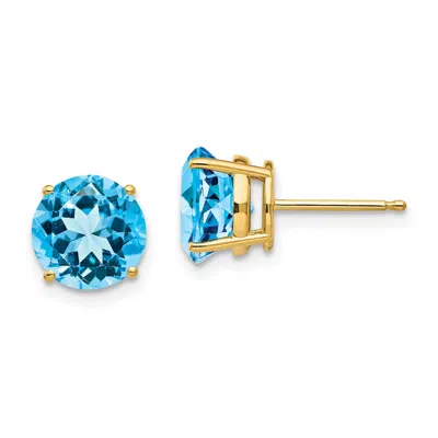 Diamond2deal 14k Yellow Gold 8mm Blue Topaz Earrings