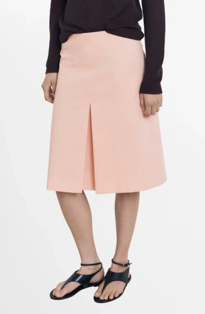 Mango Cotton Midi-skirt With Pleat Detail Pastel Pink In Multi