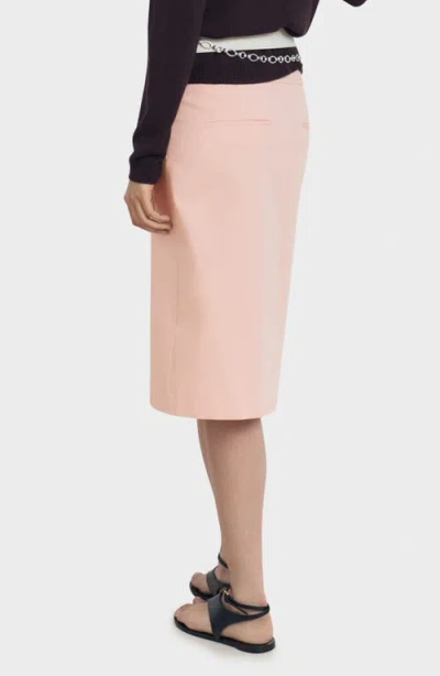 Mango Cotton Midi-skirt With Pleat Detail Pastel Pink In Multi
