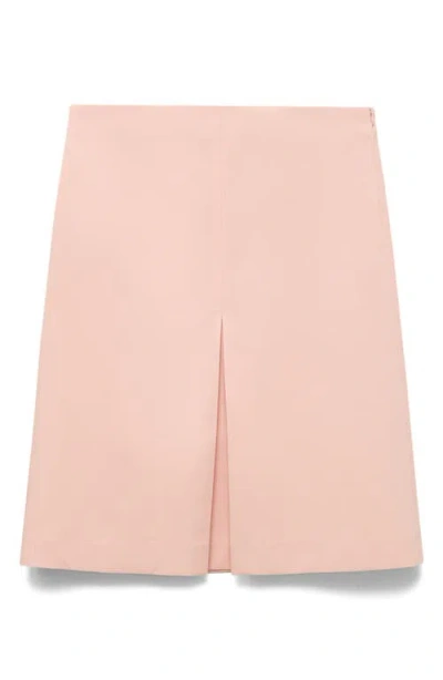 Mango Cotton Midi-skirt With Pleat Detail Pastel Pink In Multi