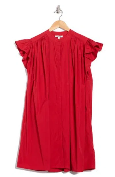 Madewell Flutter Sleeve Button Front Poplin Minidress In Red