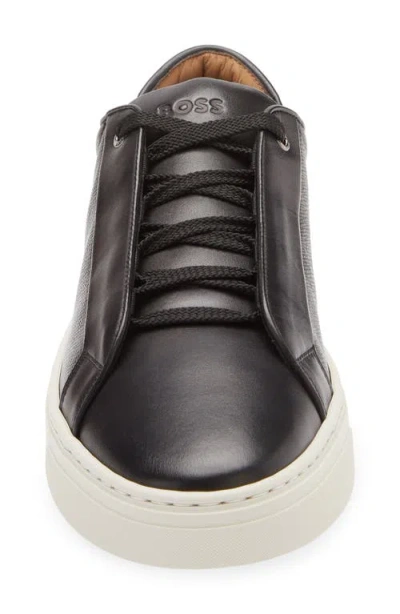 Hugo Boss Boss Gary Textured Leather Low Top Sneaker In Black
