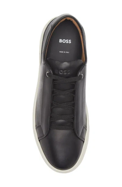 Hugo Boss Boss Gary Textured Leather Low Top Sneaker In Black