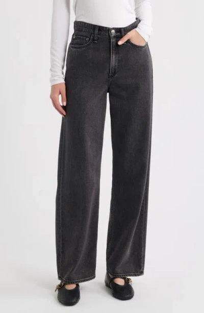 Rag & Bone Featherweight Logan High Rise Wide Leg Jeans In Jet Black In Black