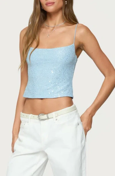 Edikted Sequin Crop Camisole In Blue