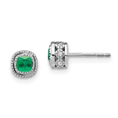 Diamond2deal 14k White Gold Emerald And Diamond Stud Earrings