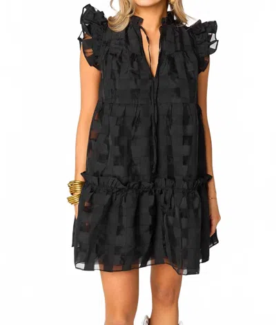 Buddylove Aubrey Ruffle Shoulder Short Dress In Black In Black