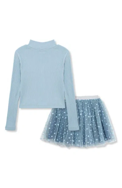 Peek Aren't You Curious Kids' Embroidered Flower Top & Polka Dot Tulle Skirt Set In Blue