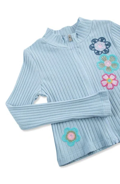 Peek Aren't You Curious Kids' Embroidered Flower Top & Polka Dot Tulle Skirt Set In Blue