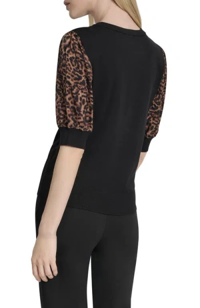 Dkny Women's Mixed-media Printed-sleeve Top In Black