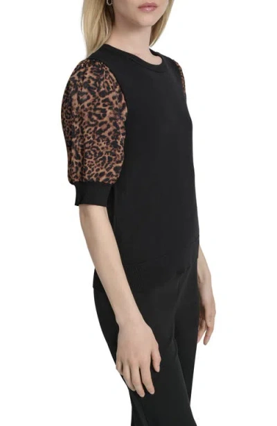 Dkny Women's Mixed-media Printed-sleeve Top In Black