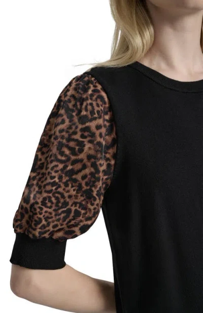 Dkny Women's Mixed-media Printed-sleeve Top In Black