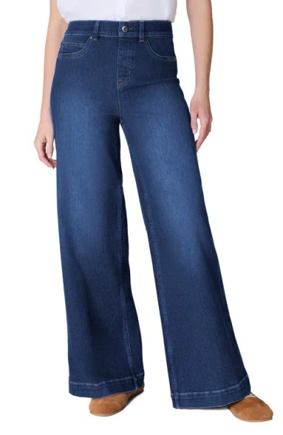 Spanx Pull On Wide Leg Jeans In Pacific Wash In Blue