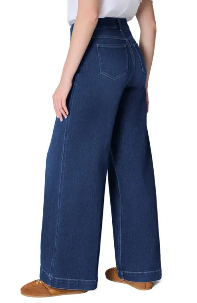 Spanx Pull On Wide Leg Jeans In Pacific Wash In Blue