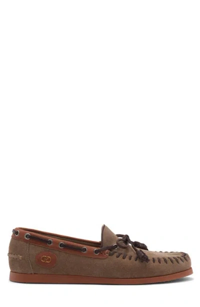 Valentino Garavani Palm Avenue Crust Leather Boat Shoes In Brown