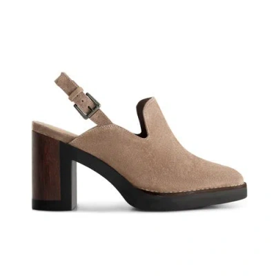 Bernardo Suede Heeled Loafer Slingback Clogs In Brown