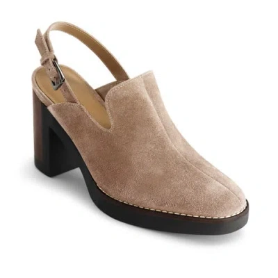 Bernardo Suede Heeled Loafer Slingback Clogs In Brown