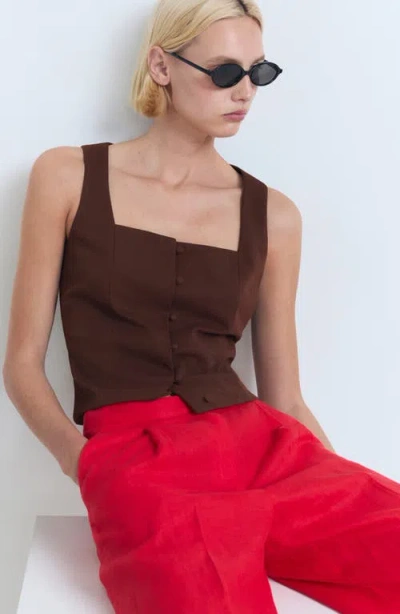 Mango Buttons Cotton Top Chocolate In Brown