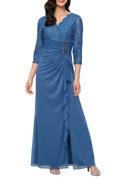 Alex Evenings Women's Lace-bodice Cascade-ruffle Gown
