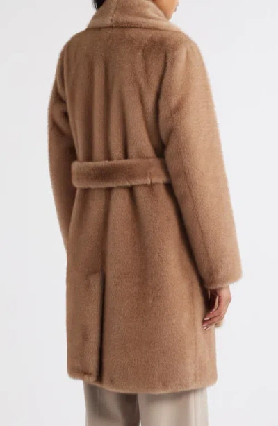 Michael Kors Faux Fur Belted Coat In Brown