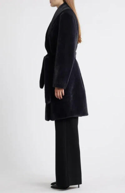 Michael Kors Faux Fur Belted Coat In Black