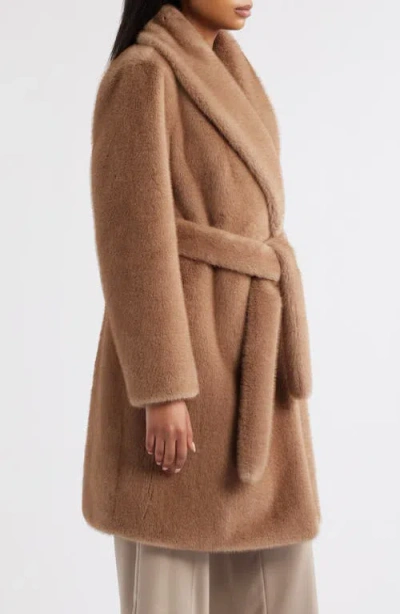 Michael Kors Faux Fur Belted Coat In Brown