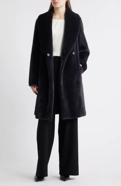 Michael Kors Faux Fur Belted Coat In Black
